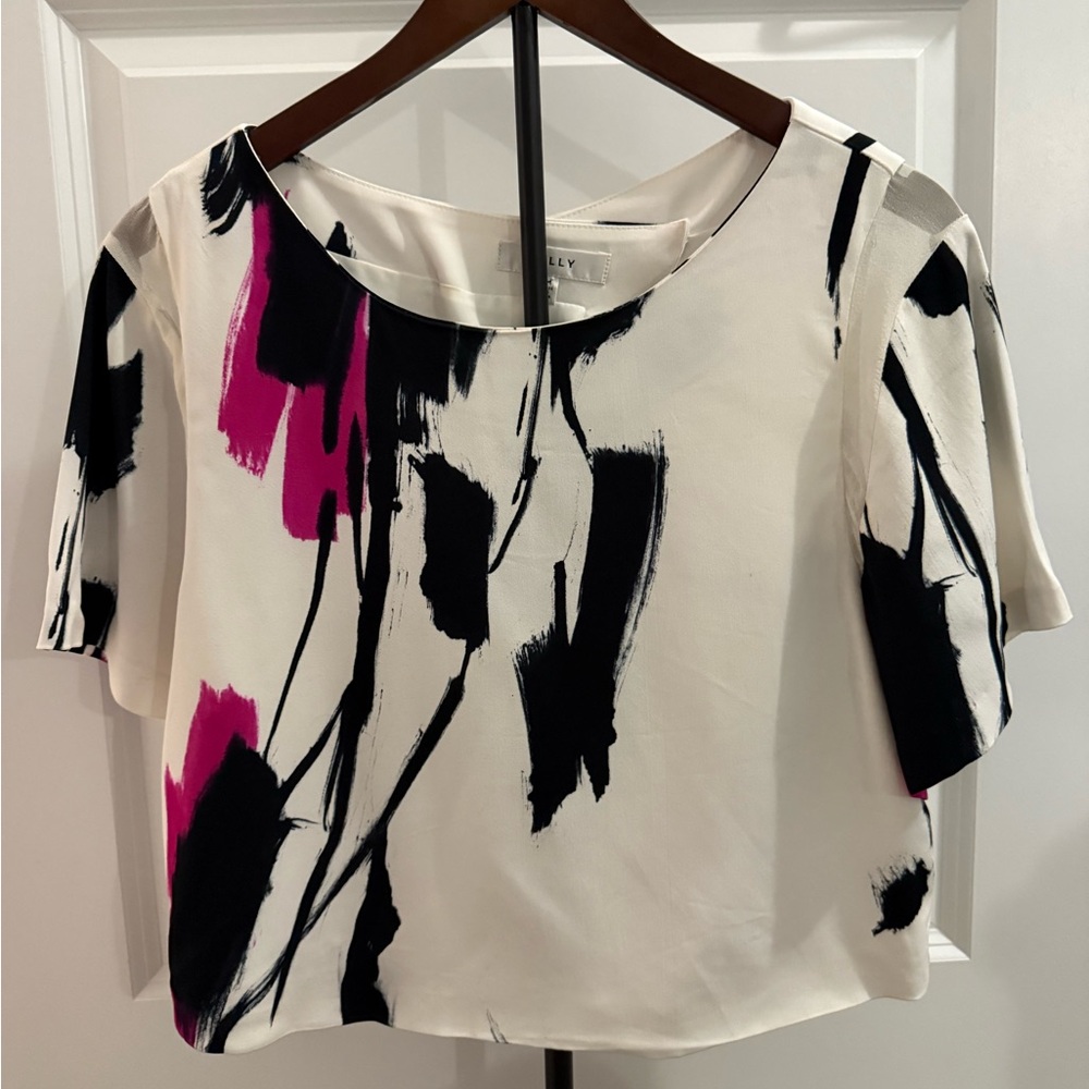 Milly Black and Pink Abstract Print Blouse